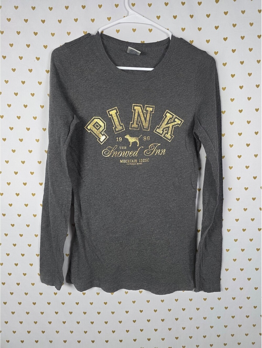 Victorias Secret PINK Long sleeve Vintage grey Mountain Lodge Tee shirt Medium